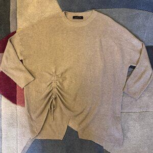 Rich Radi Q's Cashmere Blend Oatmeal Ruched Knit Top One Size